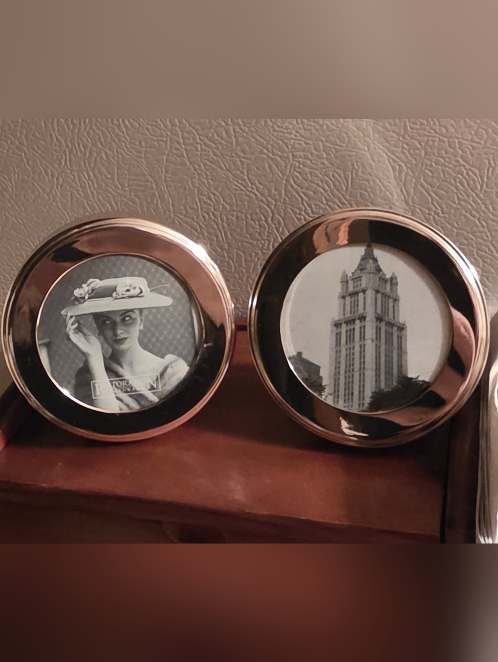 Restoration Hardware Pair of Round Silver Tone Picture Frames